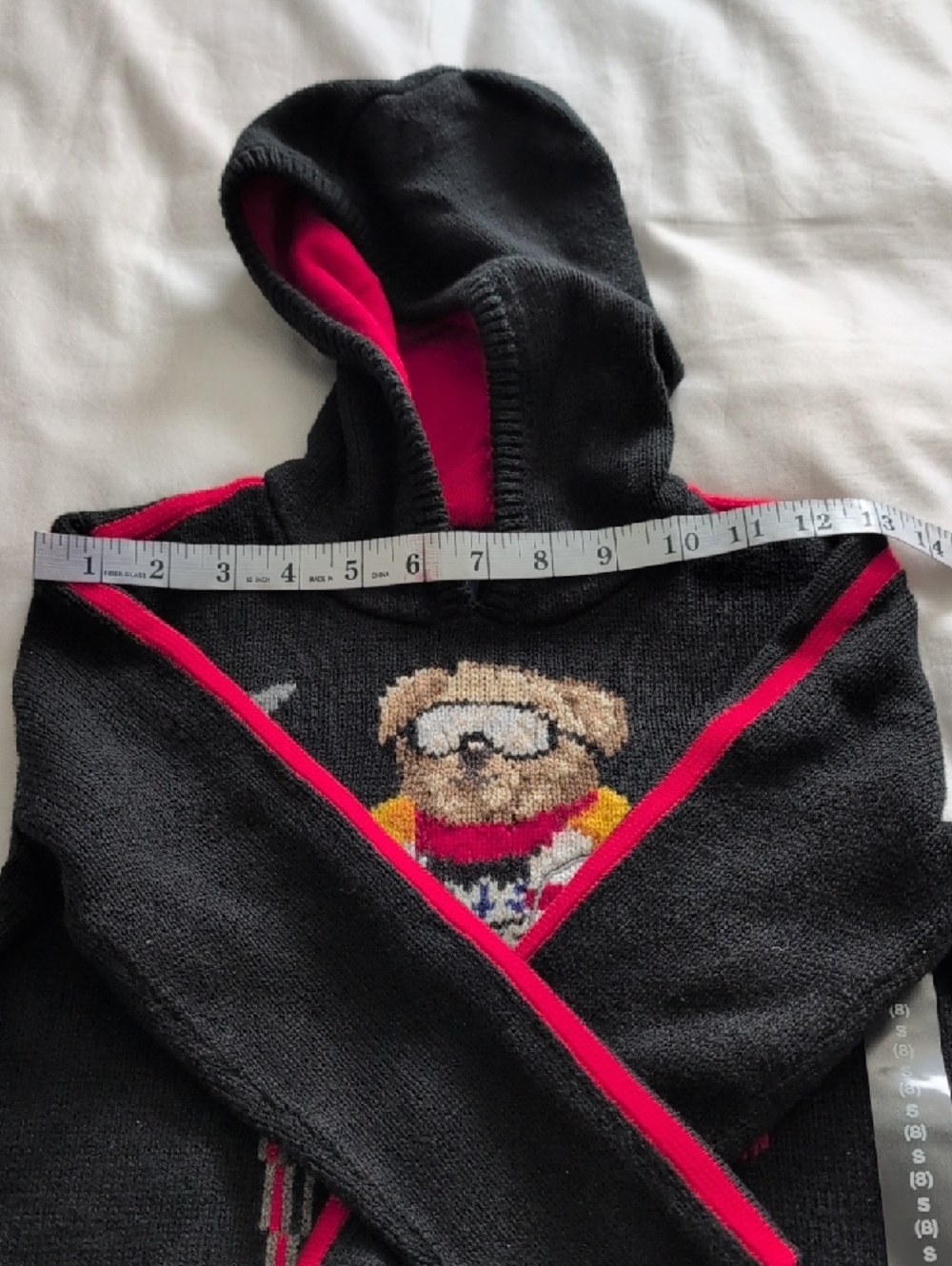 Polo by Ralph Lauren Black Knit Hoodie with Red Trim and Ski Bear - Picture 8 of 10